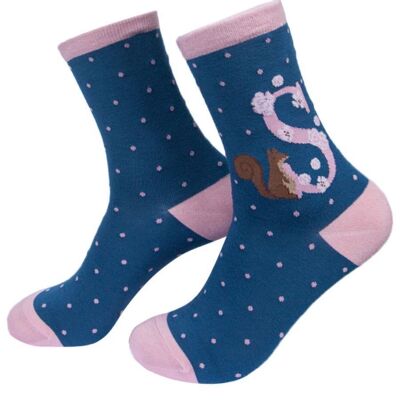 Womens Bamboo Alphabet Socks Initial S Novelty Floral Animal Ankle Socks