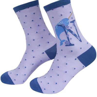 Calcetines de bambú para mujer con alfabeto inicial N novedad floral calcetines tobilleros de animales