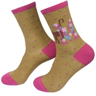 Womens Bamboo Alphabet Socks Initial M Novelty Floral Animal Ankle Socks