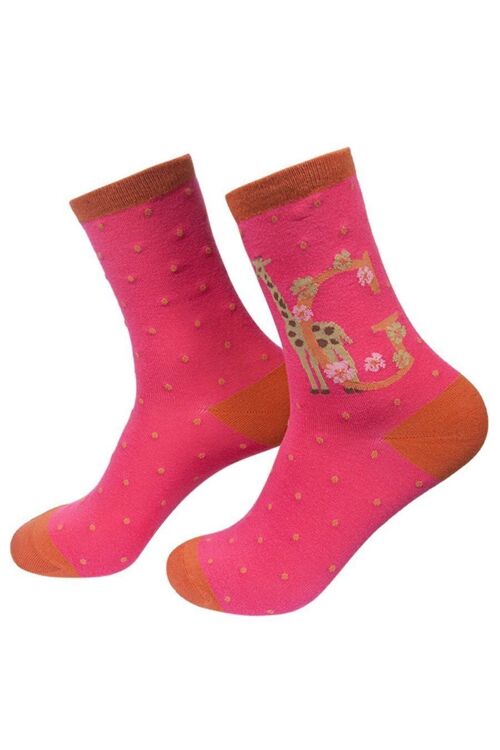 Womens Bamboo Alphabet Socks Initial G Novelty Floral Animal Ankle Socks