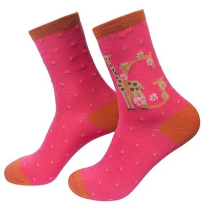 Calcetines de bambú para mujer con alfabeto inicial G, novedad, calcetines tobilleros con animales florales