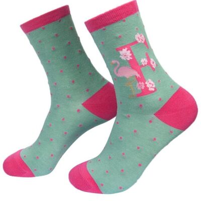 Calcetines de bambú para mujer con alfabeto inicial F, novedad, calcetines tobilleros con animales florales
