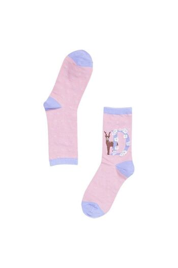 Chaussettes Alphabet en Bambou pour Femmes Initiales D Nouveauté Floral Animal Socquettes 2