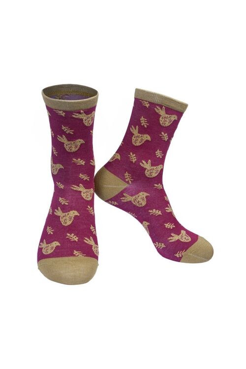 Womens Bamboo Socks Scandi Bird Christmas Ankle Socks Pink