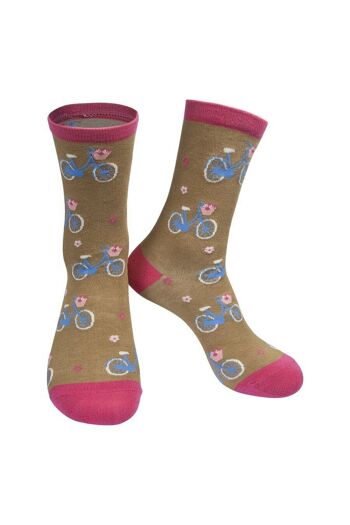 Chaussettes en mélange de bambou et de vélo rose moutarde 1