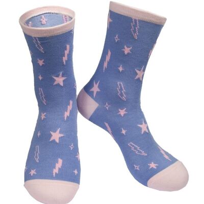 Womens Bamboo Star Sock Lightning Bolt Celestial Ankle Socks Pink Lilac