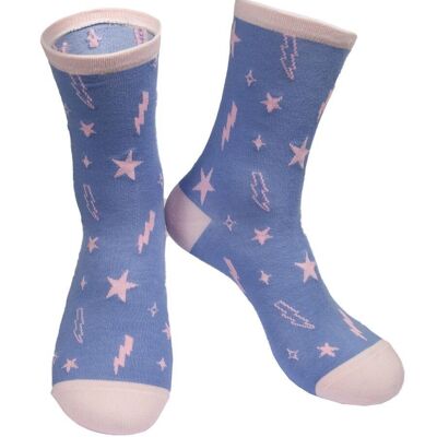 Womens Bamboo Star Sock Lightning Bolt Celestial Ankle Socks Pink Lilac