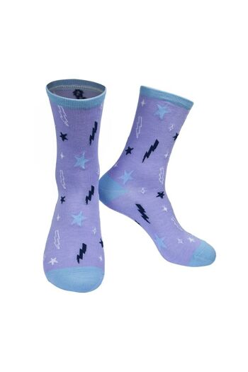 Chaussettes Femme Bamboo Star Sock Lightning Bolt Celestial Bleu Lilas 1