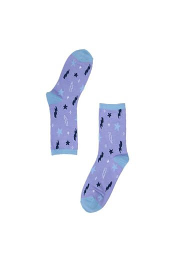 Chaussettes Femme Bamboo Star Sock Lightning Bolt Celestial Bleu Lilas 2