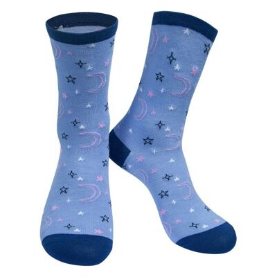 Womens Bamboo Star Socks Celestial Print Stars Moon Ankle Socks Blue