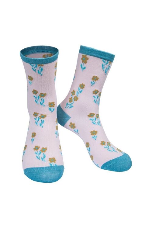 Womens Bamboo Socks Ditsy Floral Ankle Sock Wild Flowers Pink