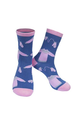 Chaussettes de Noël en bambou pour femme - Chaussettes fantaisie - Bleu rose 1