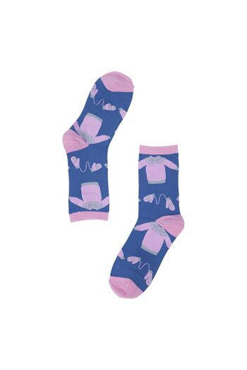 Chaussettes de Noël en bambou pour femme - Chaussettes fantaisie - Bleu rose 2