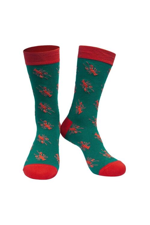 Mens Bamboo Socks Red Lobster Novelty Dress Socks Green