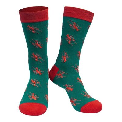 Mens Bamboo Socks Red Lobster Novelty Dress Socks Green