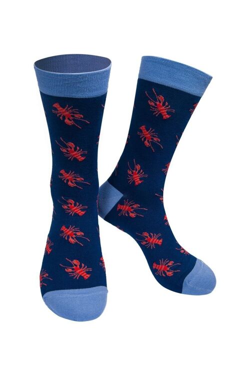Navy Blue Red Lobster Bamboo Mix Socks