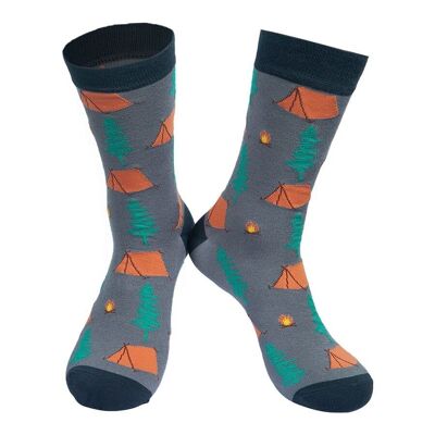 Chaussettes de camping en bambou pour hommes Chaussettes de randonnée fantaisie Gris