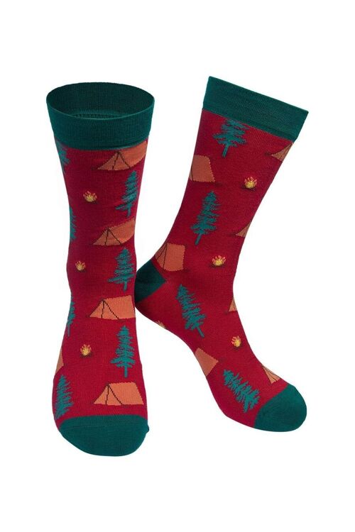 Mens Bamboo Camping Socks Novelty Hiking Socks Red