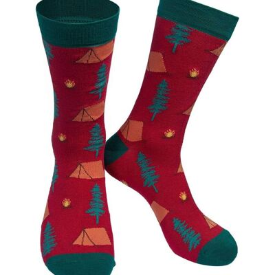 Chaussettes de camping en bambou pour hommes Chaussettes de randonnée fantaisie Rouge