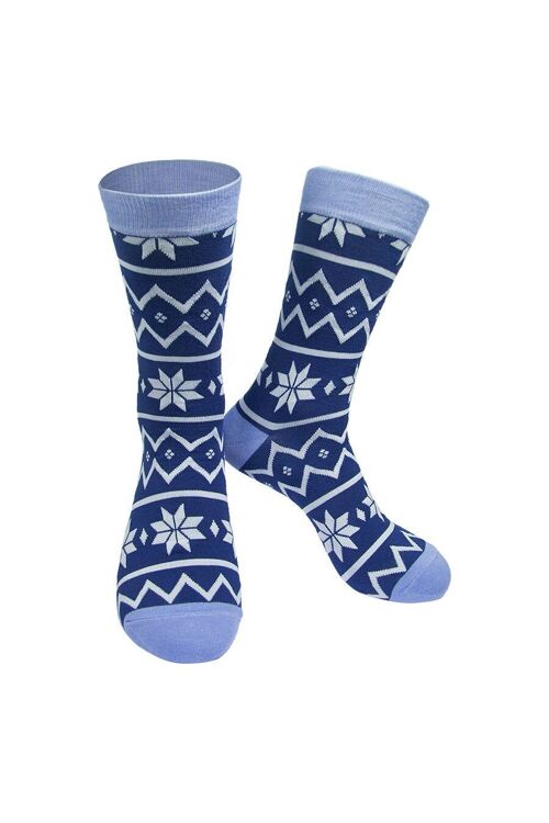 Mens Bamboo Socks Fair Isle Pattern Novelty Christmas Socks Blue