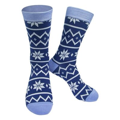 Chaussettes en bambou pour hommes motif Fair Isle chaussettes de Noël fantaisie bleu
