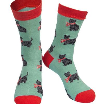 Mens Bamboo Dog Socks Scottie Dog West Highland Terrier Novelty Socks Green