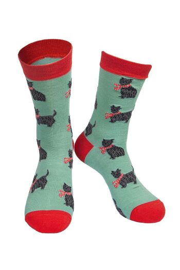 Chaussettes pour chien en bambou pour hommes Scottie Dog West Highland Terrier Chaussettes fantaisie Vert 1