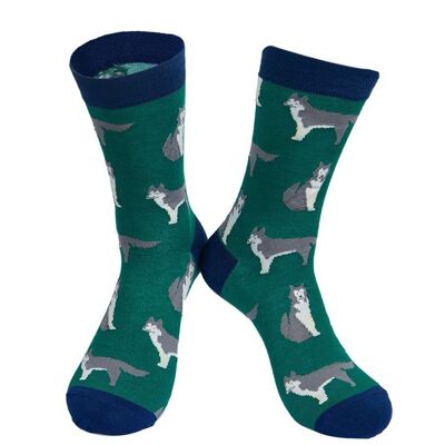 Calcetines de bambú para hombre para perros Husky siberiano Huskies novedad calcetines verdes
