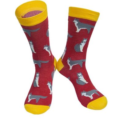 Chaussettes pour chien en bambou pour hommes Husky de Sibérie Huskies Chaussettes fantaisie Rouge