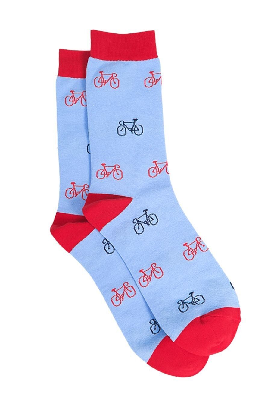 Herren-Fahrradsocken aus Bambus, Fahrrad-Aufdruck, Neuheits-Kleidersocken, Blau, Rot
