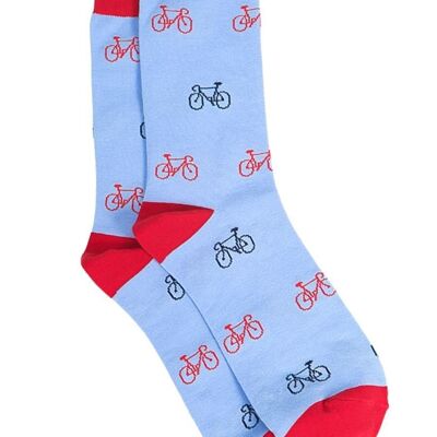 Herren-Fahrradsocken aus Bambus, Fahrrad-Aufdruck, Neuheits-Kleidersocken, Blau, Rot