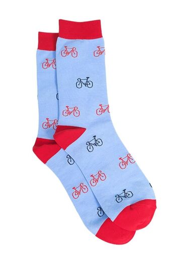 Chaussettes de cyclisme en bambou pour hommes, chaussettes habillées fantaisie imprimées de vélo, bleu rouge 1