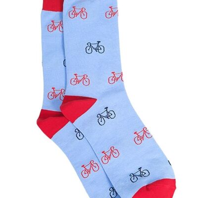 Chaussettes de cyclisme en bambou pour hommes, chaussettes habillées fantaisie imprimées de vélo, bleu rouge