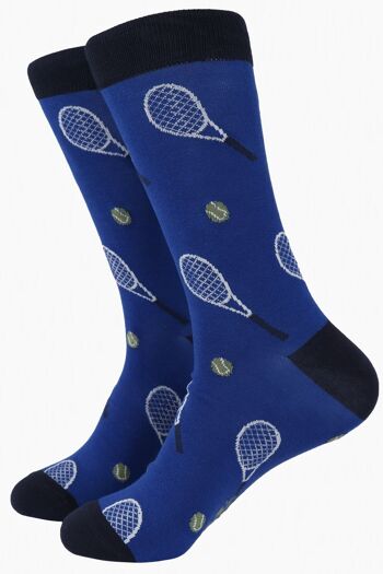Chaussettes de tennis en bambou pour hommes Chaussettes de sport fantaisie Bleu 1