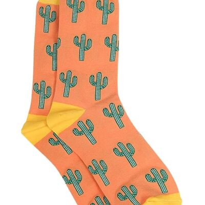 Mens Bamboo Socks Cactus Novelty Dress Socks Orange Yellow