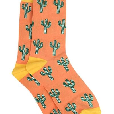 Chaussettes en bambou pour hommes Chaussettes habillées fantaisie Cactus Orange Jaune