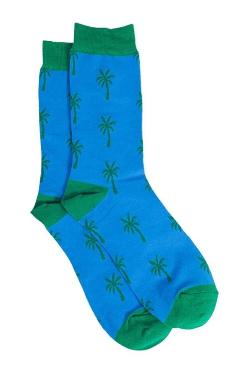 Mens Bamboo Socks Palm Tree Novelty Dress Socks Blue Green