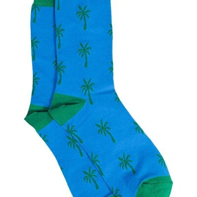 Chaussettes en bambou pour hommes, chaussettes fantaisie en forme de palmier, bleu vert