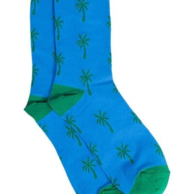 Chaussettes en bambou pour hommes, chaussettes fantaisie en forme de palmier, bleu vert