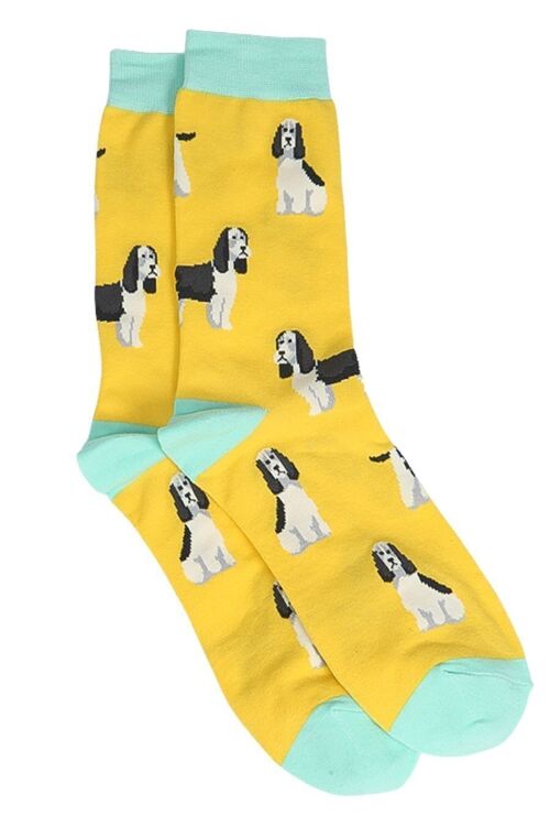 Mens Bamboo Dog Socks Spaniel Novelty Dress Socks Yellow