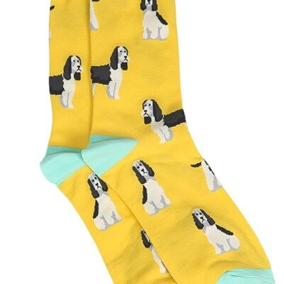 Mens Bamboo Dog Socks Spaniel Novelty Dress Socks Yellow