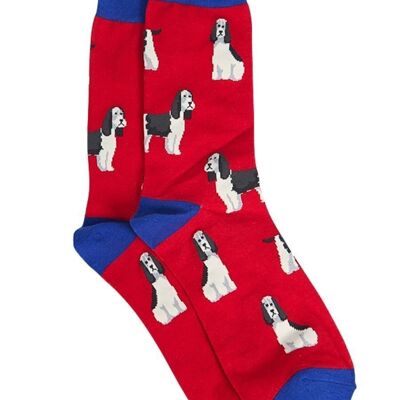 Mens Bamboo Dog Socks Spaniel Novelty Dress Socks Red