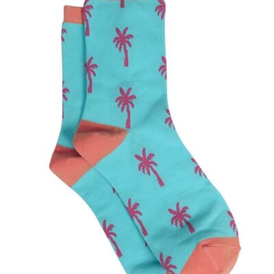 Chaussettes en bambou pour femmes, chaussettes d'été fantaisie en forme de palmier, bleues