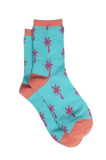 Chaussettes en bambou pour femmes, chaussettes d'été fantaisie en forme de palmier, bleues 1