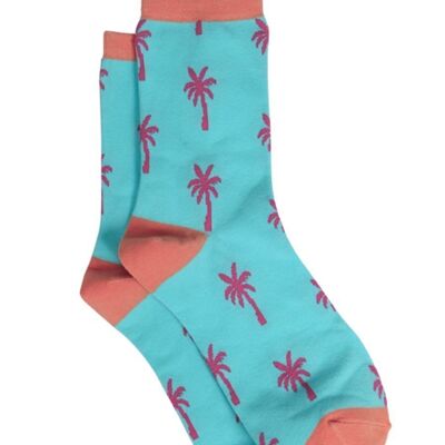 Chaussettes en bambou pour femmes, chaussettes d'été fantaisie en forme de palmier, bleues