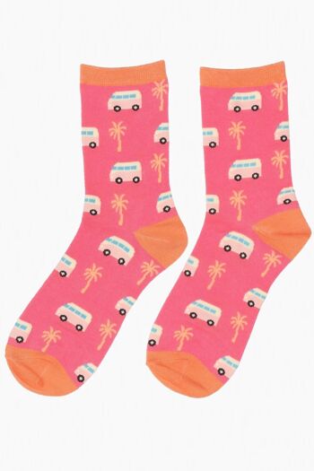 Chaussettes en bambou pour femmes, chaussettes d'été fantaisie de Camping palmier rose 2