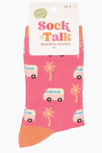 Chaussettes en bambou pour femmes, chaussettes d'été fantaisie de Camping palmier rose 4