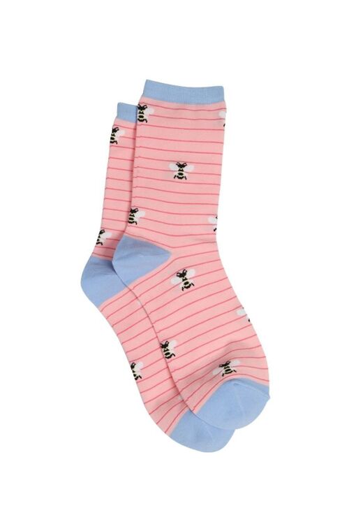 Womens Bamboo Bee Socks Bumblebees Striped Novelty Ankle Socks Pink