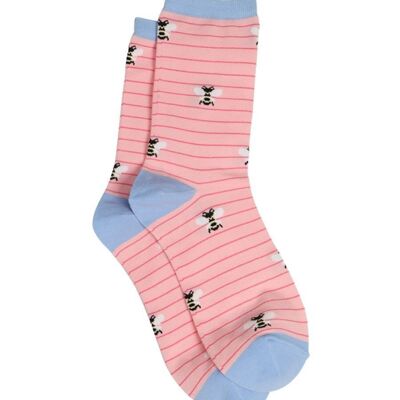 Womens Bamboo Bee Socks Bumblebees Striped Novelty Ankle Socks Pink