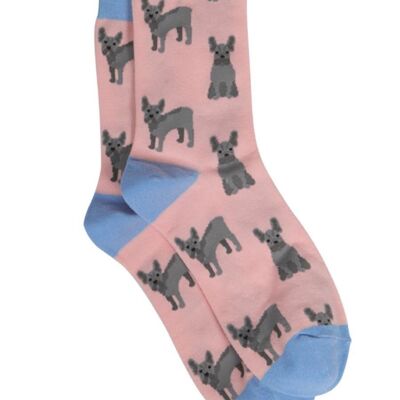 Chaussettes pour chien en bambou pour femme - Chaussettes fantaisie bouledogue français - Rose